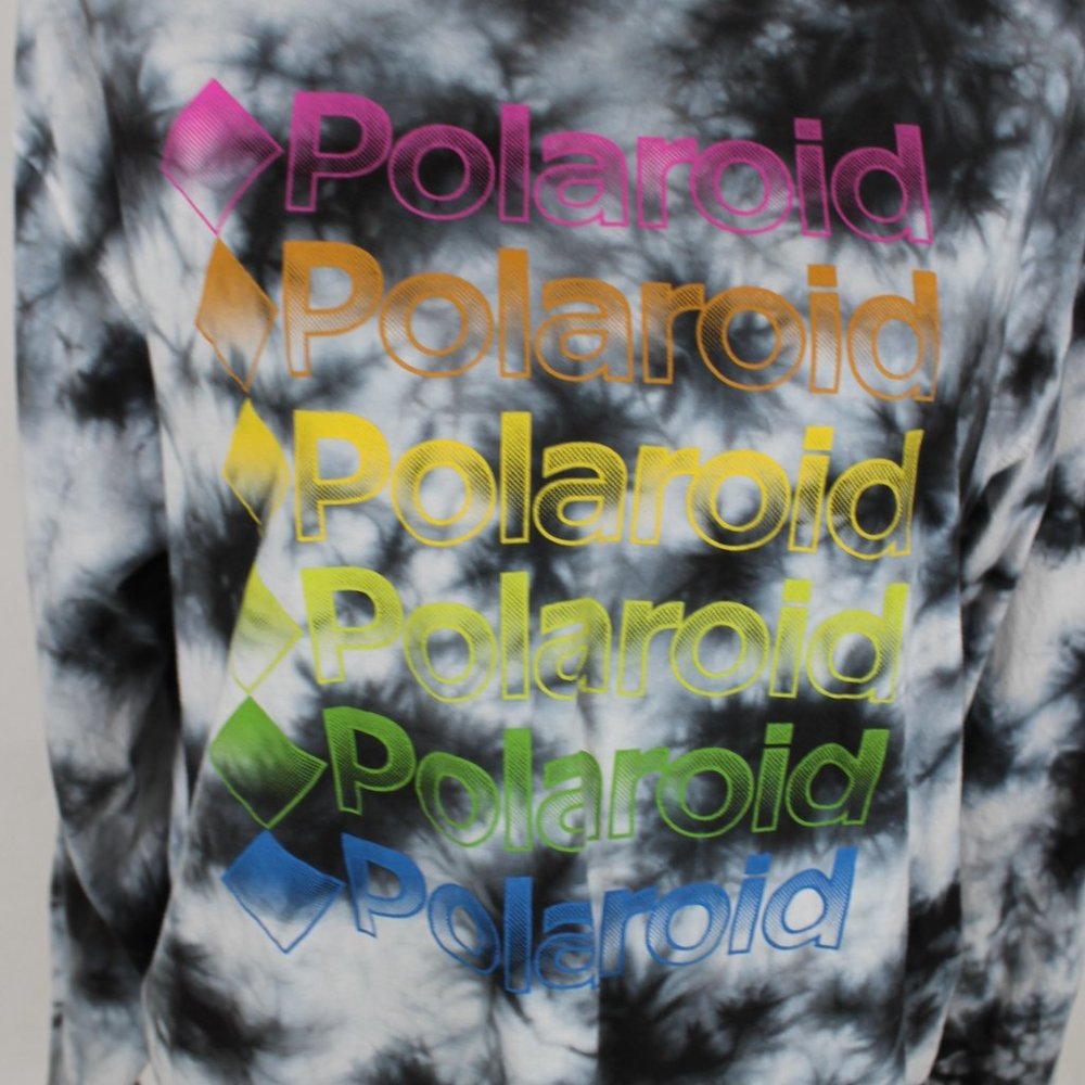 POLAROID T-Shirt Woman Size XXL Black Tie Dye Cropped Long Sleeve Rainbow Logo - Picture 2 of 11